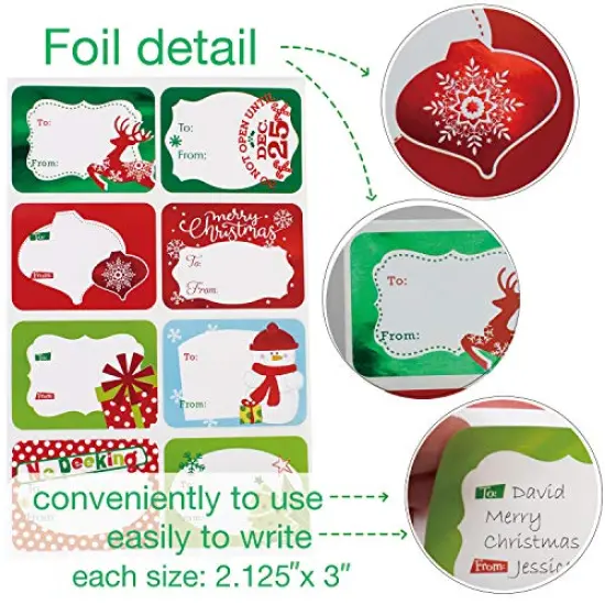 80-Count Foil Christmas Tags Sticker，8 Jumbo Designs - Xmas to from Christmas Sticker Name Tags Write On Labels - Holiday Present Labels {5}