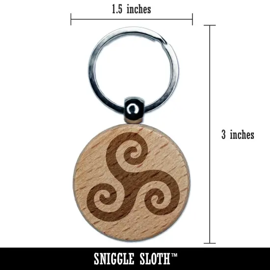 Triskele Triskelion Triple Spiral Celtic Symbol Engraved Wood Round Keychain Tag Charm {2}