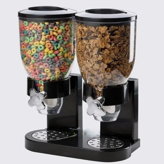 Dual Control Airtight Double Cereal Dispenser Dry Food Storage Container Black {1}
