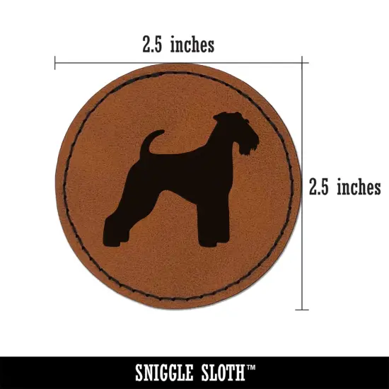 Airedale Terrier Bingley Waterside Dog Solid Round Iron-On Engraved Faux Leather Patch Applique - 2.5" Brown {3}