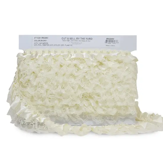 5 Yards of Bradshaw 2" Pearl Accent Ruffled Lace Trim | 5 yard cut Ivory {4}