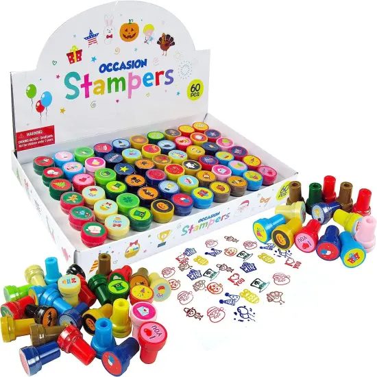 Tiny Mills 60 Pcs Holidays and Occasions Assorted Stampers for Scrapbooking Crafts Classroom Stamp Set {1}