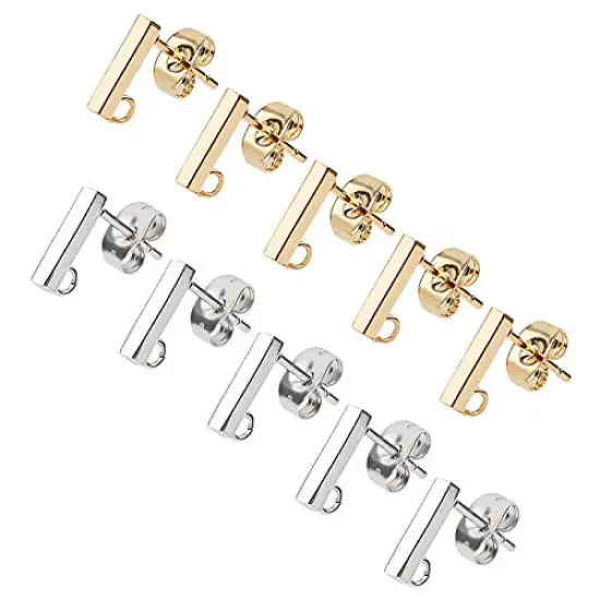 40 Pieces Hypoallergenic Stud Earring with Loop Rectangle Earring with Ear Nut 0.8mm Pin Stainless Steel Earring Posts for DIY Earrings Jewelry Making {1}