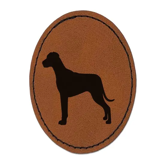Rhodesian Ridgeback Dog Solid Round Iron-On Engraved Faux Leather Patch Applique - 2.5" Brown {1}