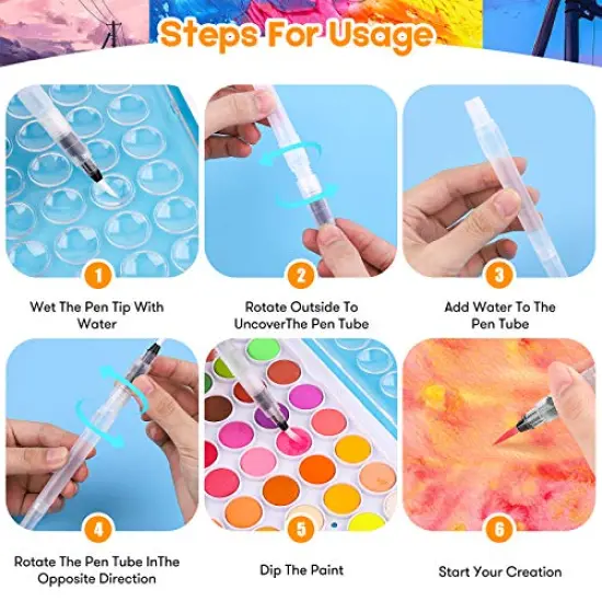 48-Color Watercolors Cake & a Brush a Refillable Water Brush Pen, Portable Water Colors Paints Set for Kids Children Students Adults Beginner Artists Painting Supplies {6}