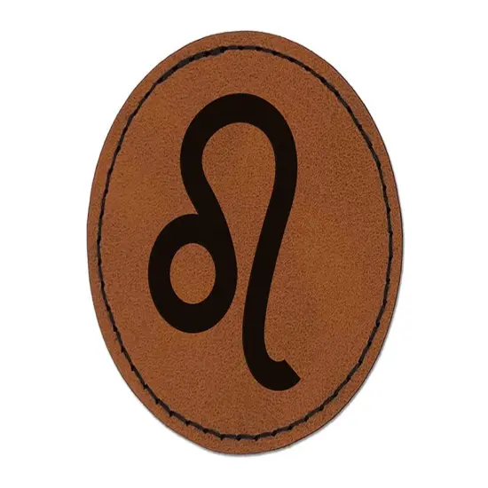 Leo Horoscope Astrological Zodiac Sign Round Iron-On Engraved Faux Leather Patch Applique - 2.5" Brown {1}