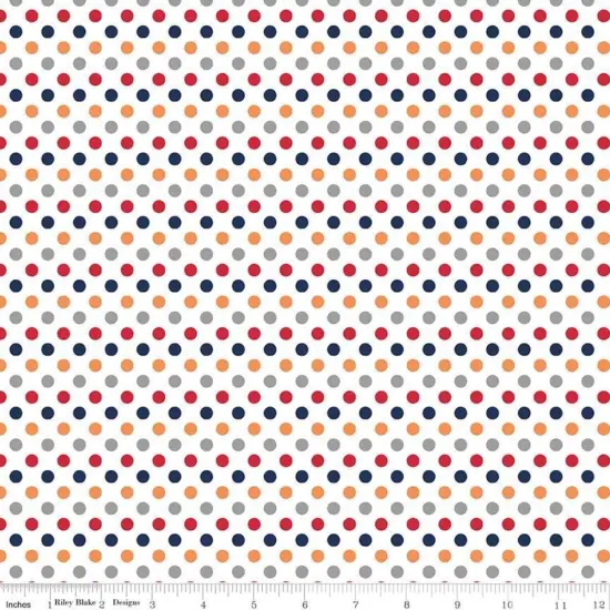 Cotton Fabric by the yard -- Small Dots Boy (Colored Polka Dots) - White Background -- Ref. C350-02 BOY -- Small Dot Collection by Riley Blake Designs&reg; {2}