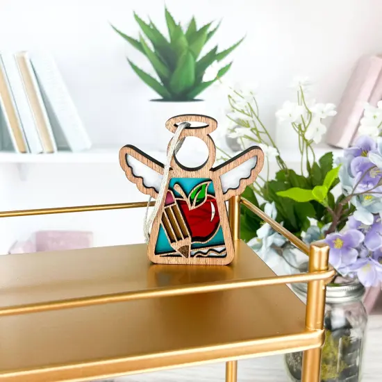 3.5" (H) Teacher Ornament - Handcrafted in Texas - Mother's Angels&reg; Christmas Angel Wings Figurine {4}