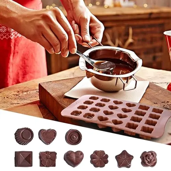 5 Pieces Silicone Chocolate Molds for Fat Bombs Snacks & Truffles, 93-Cavity Caramel Hard Candy Mold (Square, Round, Heart, Star, Flower Shapes) {3}