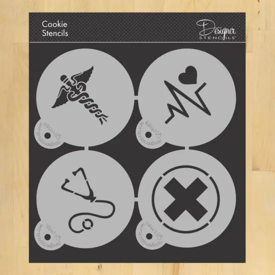 Medical Symbols Cookie Stencil Set | C992 by Designer Stencils | Cookie Decorating Tools | Baking Stencils for Royal Icing, Airbrush, Dusting Powder | Reusable Plastic Food Grade Stencil for Cookies | Easy to Use & Clean Cookie Stencil {1}