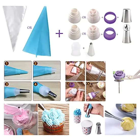 Russian Piping Tips Cake Decorating Supplies 88 Baking Supplies Set 49 Icing Piping Tips 3 Russian Ball Piping Tip, Flower Frosting Tips, Bakes Flower Nozzles Large Cupcake Decorating Kit {2}