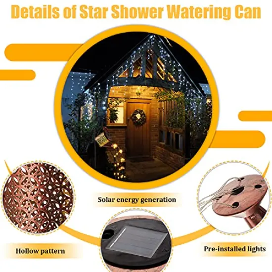 Watering Can with Lights Star Shower Watering Can Solar Twinkle Lights Waterproof Outdoor Decor LED Fairy Lights for Garden Yard Outdoor Lawn Patio Party Decorations Path Lights (Barrel Style) {5}