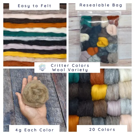 Extra Large Needle Felting Starter Kit Includes 20 Colors Natural Premium Wool, 50 Needles and Tools, Text and Video Guide. Craft Kit for Beginners, Kids and Adults {3}