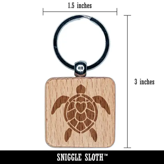 Sea Turtle Heart in Shell Engraved Wood Square Keychain Tag Charm {2}