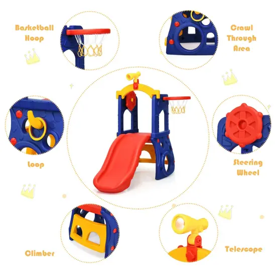 6-in-1 Freestanding Kids Slide with Basketball Hoop and Ring Toss {5}