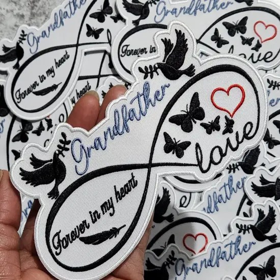 Memorial Infinity Collection: Patch Party Club, "GRANDFATHER" Eternal Remembrance 1-pc, Iron-On Embroidered Patch, Sz 6" {6}