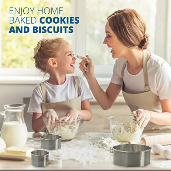 3 Pieces Cookie Cutter Set 2 3 4 INCH x 1.5 INCH,Round Metal Baking Rings for Pastry, Biscuits, and Dough Cutting, Heavy Duty and Reusable, Multiple Sizes {4}
