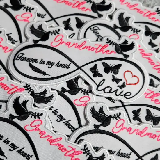 Memorial Infinity Collection: Patch Party Club, "GRANDMOTHER" Eternal Remembrance 1-pc, Iron-On Embroidered Patch, Sz 6" {2}