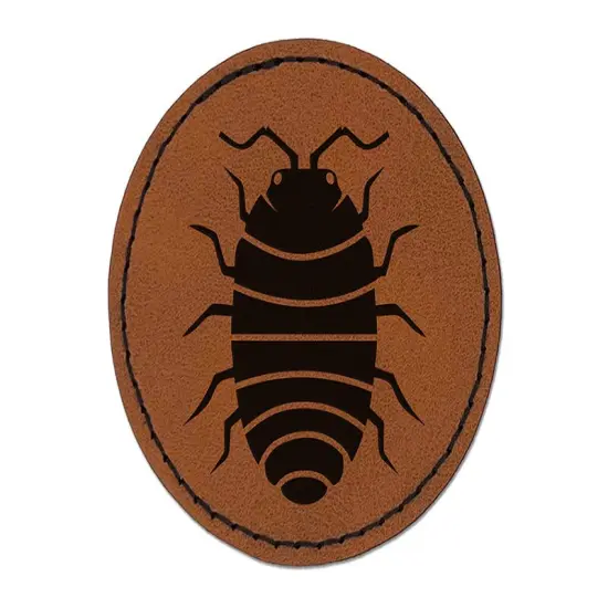 Isopod Pill Bug Woodlouse Round Iron-On Engraved Faux Leather Patch Applique - 2.5" Brown {1}