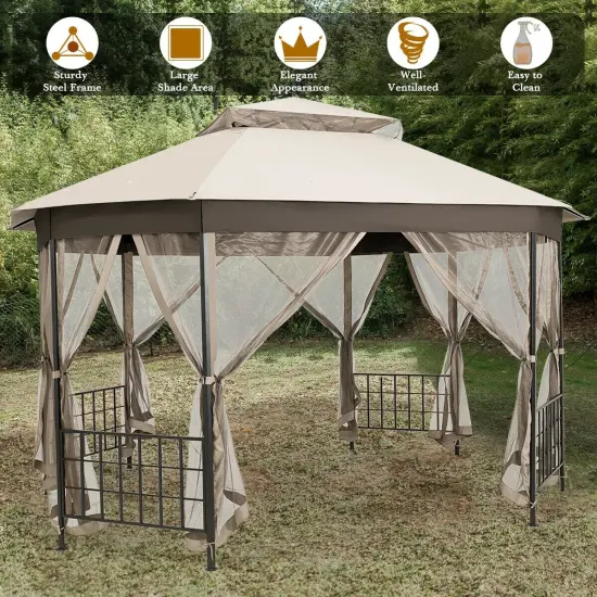 10'x 12' Octagonal Patio Gazebo Beige {6}