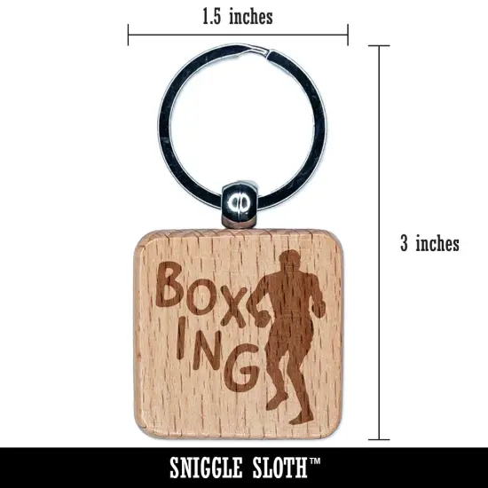 Boxer Boxing Fun Text Engraved Wood Square Keychain Tag Charm {2}