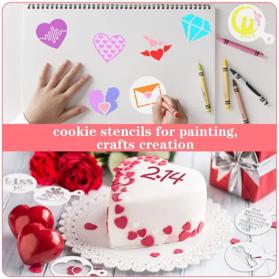 36 Pieces Valentine's Day Cookie Stencils, Reusable Cookie Coffee Decorating Stencils Templates Mold Tools for Cookies Baking Painting Dessert Coffee Decoration DIY Valentines Party Decor {4}
