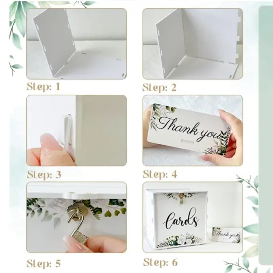 White Wedding Card Box with Lock Eucalyptus DIY Envelope Money Box for Birthday Party Baby Shower Wedding Decor for Reception {3}