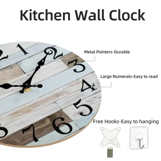 Wall Clock - 10 Inch Silent Non-Ticking Wooden Clocks Battery Operated - Country Retro Rustic Style Decorative for Living Room, Kitchen, Home,Bathroom, Bedroom, Laundry Room {6}