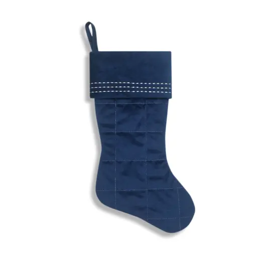 Quilted Velvet Christmas Stocking with Pick-Stitch Detail Blue Velvet {1}