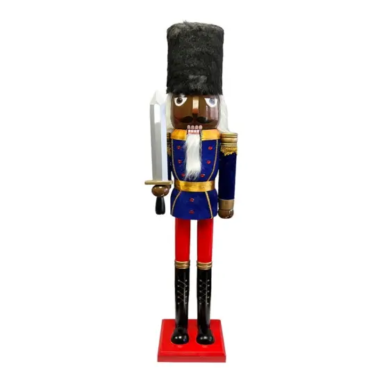 47.25" ~4ft Tall Life-Size Large/Giant Blue Glitter Christmas Wooden Nutcracker King African/Black {1}
