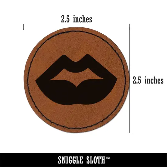 Luscious Plump Lips Round Iron-On Engraved Faux Leather Patch Applique - 2.5" Brown {2}