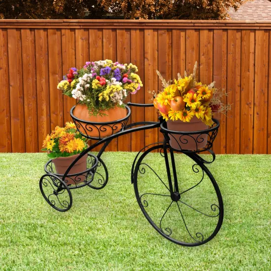 Sorbus Tricycle Plant Stand - Flower Pot Cart Holder - Ideal for Home, Garden, Patio Black {4}