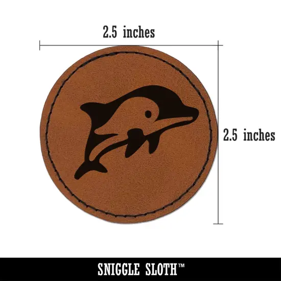 Cute Chibi Striped Dolphin Round Iron-On Engraved Faux Leather Patch Applique - 2.5" Brown {3}