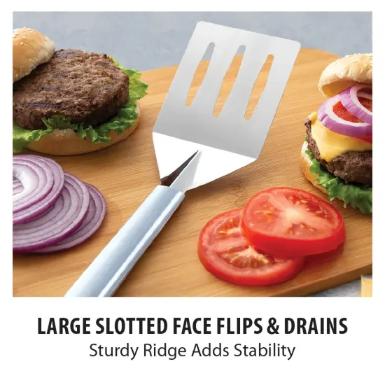 Rada Stainless Steel Turnover Spatula for Cooking, Slotted, Sturdy Ridge on Large, Angled Face for No-Bend Stability {3}