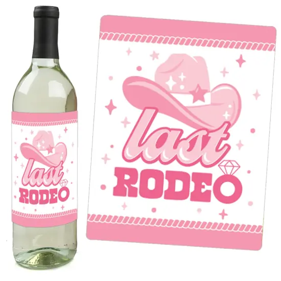 Big Dot of Happiness Last Rodeo - Pink Cowgirl Bachelorette Party Decorations for Women and Men - Wine Bottle Label Stickers - Set of 4 {6}