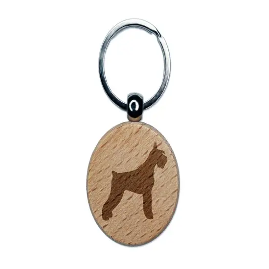 Giant Schnauzer Dog Solid Engraved Wood Round Keychain Tag Charm {1}