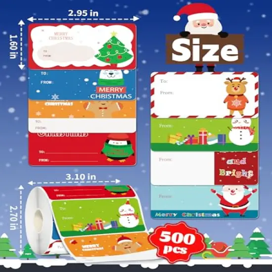 500 Pieces Christmas Gift Tags Stickers for Christmas Presents, Christmas Name Tags Stickers Self Adhesive Christmas Labels for Gifts Bags Boxes Xmas Holiday Wrapping Paper {2}