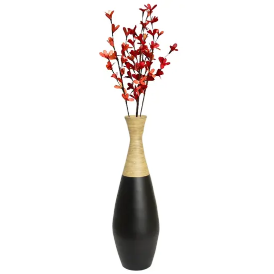 31.5 inch Spun Bamboo Tall Trumpet Floor Vase - Decorative Home Accent, Natural Bamboo, Indoor Decoration, Sustainable Materials, Tall Floral Display, Handmade Bamboo Vase, Floor Standing Vase Black {8}