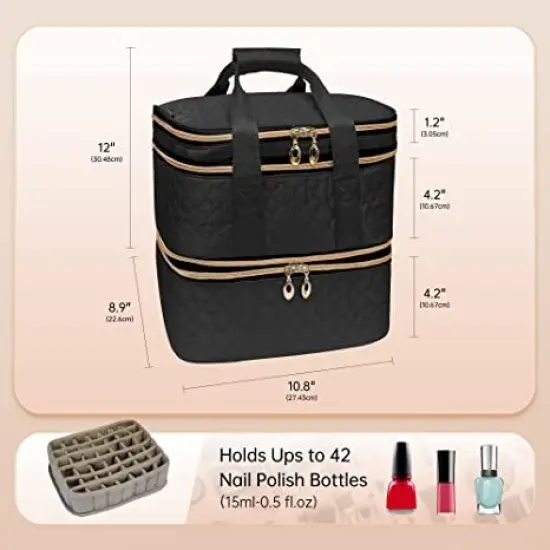 Nail Polish Organizer; Three-Layers Nail Polish Organizer Case with Detachable Nail Machine Compartment; 3 in 1 Portable Nail Polish Holder Organizer Case Black {3}