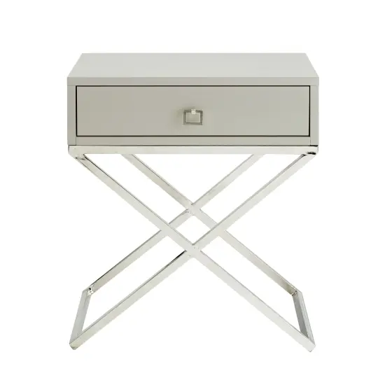 Laila Modern Square Lacquered Metal X-Leg Side/Accent Table/ Nightstand Light Grey/Chrome {2}