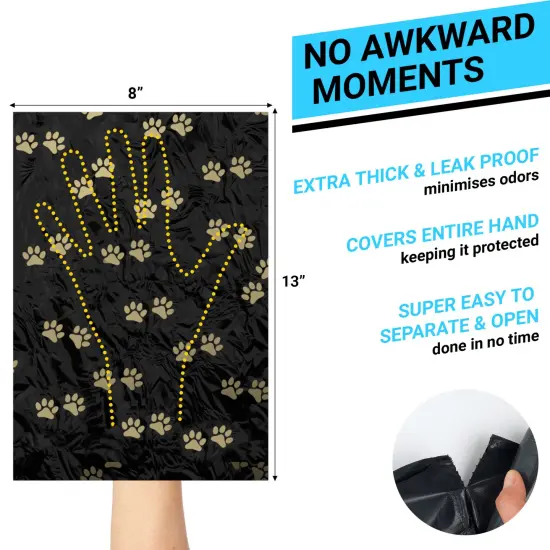 Emma and Oliver Kirk 3 Roll Set of 8 x 13 Unscented Premium Pet Waste Station Bags, 600 Extra Thick and Strong Leak Proof Dog Waste Bags Black {5}