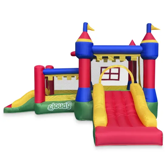 Cloud 9 Inflatable Castle Bounce House with Blower, Bouncer for Kids with Two Slides and Jumping Areas {3}