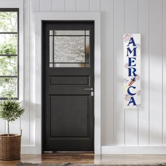 Northlight Patriotic "America" Fireworks Wooden Porch Board Sign Decoration - 36" Blue {4}