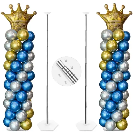 Set of 2 Balloon Column Stand Kit,7 Feet Height Adjustable Balloon Tower Pillar with Reusable Metal Telescopic Design for Birthday, Wedding, Baby Shower, Graduation Party Decoration {2}