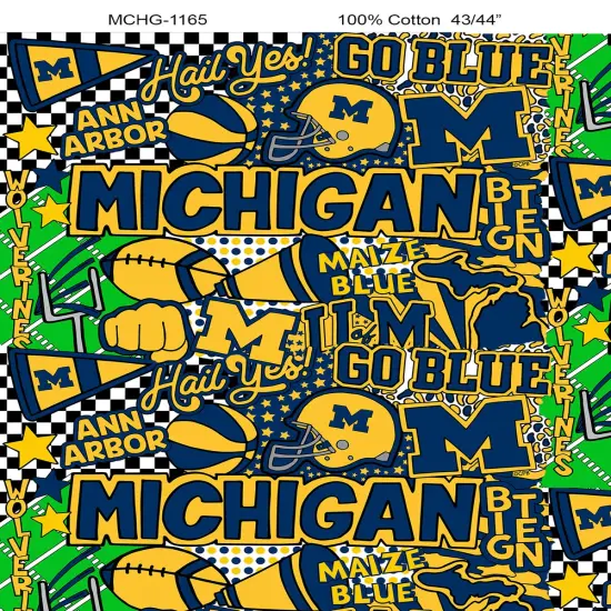 Sykel Enterprises-University of Michigan Cotton Fabric-Michigan Wolverines Pop Art Cotton Quilting Fabric {1}