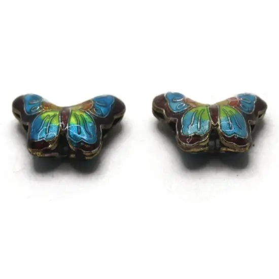 2 23mm Purple and Blue Butterflies Cloisonne Metal Butterfly Beads {5}