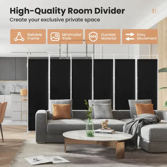 6-Panel Room Divider Folding Privacy Screen Black {3}