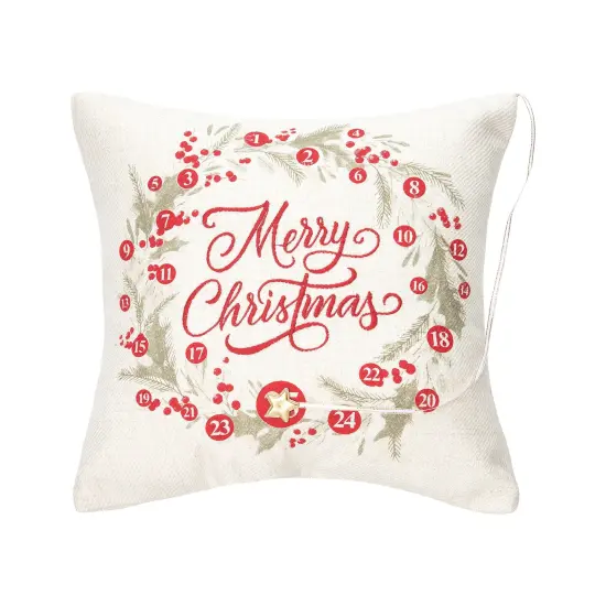 "Merry Christmas" Wreath Mini Advent Calendar Accent Pillow 13.5" x 13.5" {1}