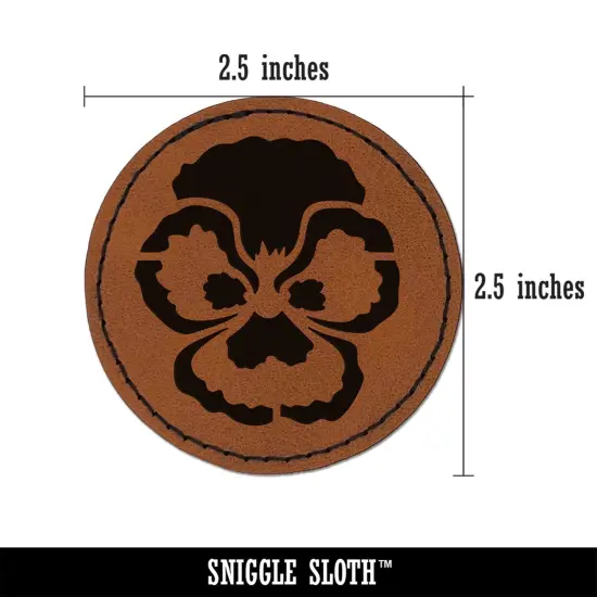 Pansy Annual Flower Round Iron-On Engraved Faux Leather Patch Applique - 2.5" Brown {3}