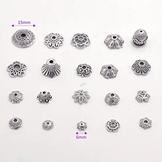 160-210 pieces Bali Style Jewelry Making Metal Bead Caps Deluxe New Mix, 100 Gram,Tibetan Silver {3}